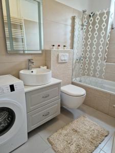 拉布Apartment Lučka的一间带水槽和洗衣机的浴室
