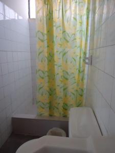 利马埃斯塔齐昂中央酒店的浴室配有带卫生间的淋浴帘