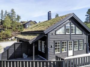 ÅseralHoliday Home Bortebu - SOW139 by Interhome的一座带草屋顶的黑色房子