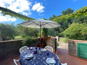BagnaiaSant'Anna del Volterraio - Strada Maestra (56)的露台上的桌子和遮阳伞
