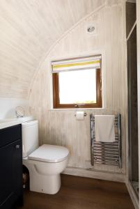 布罗拉North Coast 500 Pods - Brora的一间带白色卫生间的浴室和窗户。