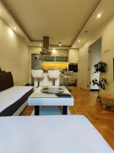 诺维萨德Ana Apartment的客厅配有沙发和桌子