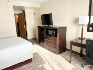 锡达拉皮兹Kiteville Cedar Rapids的配有一张床和一台平面电视的酒店客房