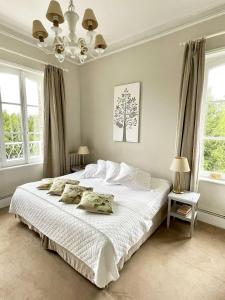 滨海努瓦耶勒诺叶勒斯城堡 - 拜尔索梅酒店的卧室配有一张白色大床和两个窗户