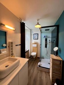 潘波勒圣米歇尔之家公寓式酒店的带淋浴、盥洗盆和卫生间的浴室