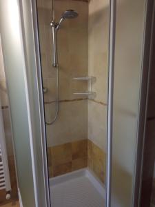 卡瓦雷诺APPARTAMENTO ROEN的浴室里设有玻璃门淋浴
