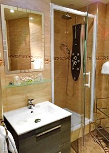 奥尔良圣艾楠酒店的浴室配有盥洗盆和带吉他淋浴的浴室。