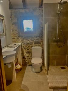 莫南Domaine de Berducq的浴室配有卫生间、盥洗盆和淋浴。