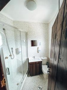 阿纳迪亚O Moinho de Vale da Mó的带淋浴、卫生间和盥洗盆的浴室