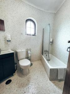 阿纳迪亚O Moinho de Vale da Mó的浴室配有卫生间、浴缸和水槽。