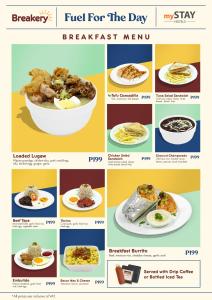 马尼拉mySTAY Hotel BGC East的日间早餐菜单上的食物图片拼贴