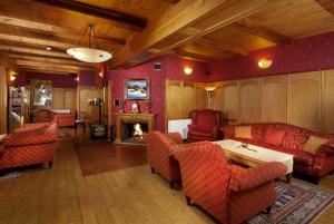 什平德莱鲁夫姆林波德加萨尼酒店的客厅配有红色家具和壁炉