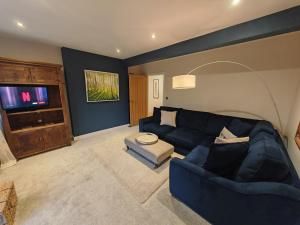 温彻斯特Little Hampden的客厅配有蓝色的沙发和电视