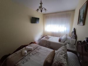 萨里亚Baixo a Lua Rooming的一间卧室设有两张床和窗户。
