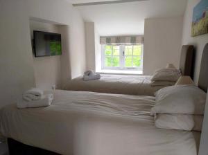 巴拉Afonfa - Llanuwchllyn的一间卧室配有两张带毛巾的床