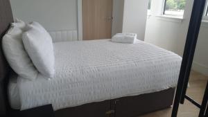 珀利Stunning 1 Bed Studio Flat With FREE PARKING and FREE WIFI in Capella Court Purley的一张带白色床单和枕头的床