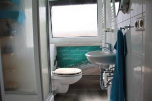 RodewischFerienwohnung ELPIDA的一间带卫生间、水槽和窗户的浴室