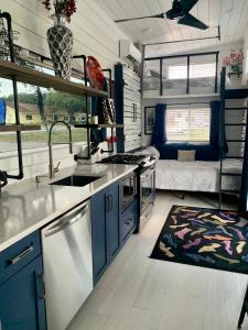 克莱蒙Modern, pet friendly tiny house, No extra fees!的带水槽和沙发的厨房