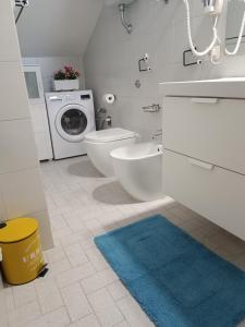 皮斯蒂奇Casa Vacanza Angela的浴室配有洗衣机、洗衣机和烘干机。