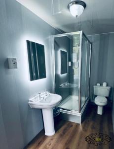 KirnRoyal Marine Hotel Dunoon的一间带水槽、淋浴和卫生间的浴室