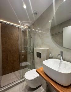 帕蒂迪里奥卡沃斯酒店的浴室配有卫生间、盥洗盆和淋浴。