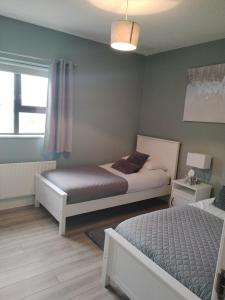 巴利香农Parkhill House Self Catering的一间卧室设有两张床和窗户。