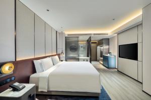 西安西安广成皇冠假日酒店的酒店客房设有一张大床和一台电视。