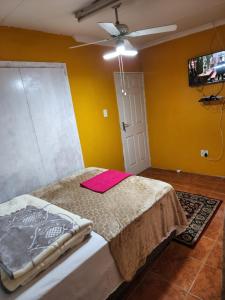 NorthamWAMPEX GUEST HOUSE IN NORTHAM CBD 239 COAL STREET的一间卧室配有一张床铺,床上铺有粉色毯子