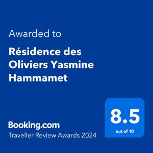 Hammamet SudMaison des Oliviers, Yasmine Hammamet, Bouficha的一部手机的屏幕,上面有要用来居住的文字,