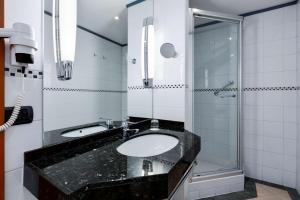 布鲁塞尔布鲁塞尔中心酒店的一间带水槽和淋浴的浴室