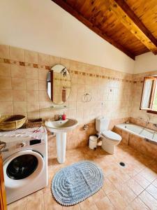 瓦西里科斯Deep Blue Villas的一间带水槽和洗衣机的浴室