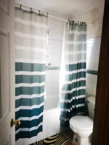 圣费利佩CASA GUADALUPE SAN FELIPE的一间带卫生间和淋浴帘的浴室