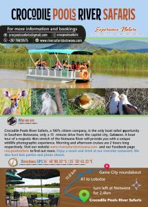 哈博罗内Crocodile Pools Resort的游鳄鱼池河流野生动物园的传单