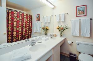 利胡埃Banyan Harbor Resort的一间带水槽、卫生间和镜子的浴室