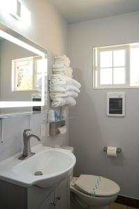 沙斯塔山瑞士假日汽车旅馆的一间带水槽、卫生间和镜子的浴室