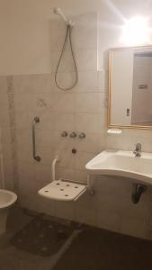 胡宁Hotel Azul Junin的带淋浴、卫生间和盥洗盆的浴室