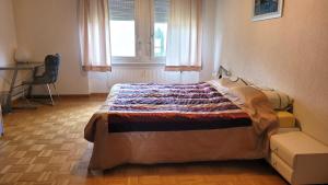 KönizSehr gemütliches und gepflegtes Zimmer 8 Km von Bern-City的一间卧室配有一张床、一张书桌和一个窗户。
