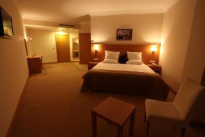 Velimeşe新罗酒店的配有一张床和一把椅子的酒店客房
