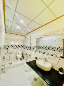 KhapaluNorth Palace Khaplu的白色的浴室设有水槽和卫生间。
