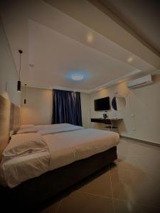 纳库鲁Ivory Park Hotel - Safari Waterworld的一间卧室配有一张大床和电视