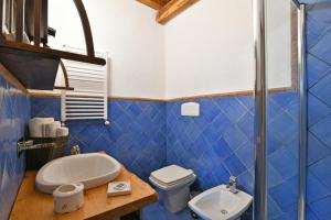 布恩弗奈洛喜美拉特瑞迪酒店的蓝色瓷砖浴室设有卫生间和水槽