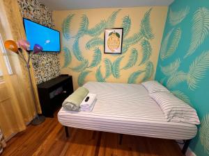 纽约Lemon private room with shared bathroom的防过敏室的一张床位