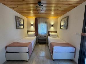 博兹贾阿达岛Le Petit Hotel ve Bağ Evi的一间客房内配有两张床的房间