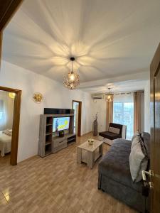乌尔齐尼Apartmens Xhenis Lux的带沙发和电视的客厅