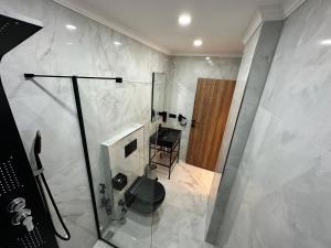 贾马里海姆森TUVA VİLLA Bungalov的带淋浴和卫生间的浴室