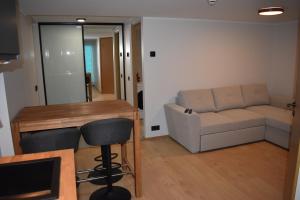 派尔努Suur-Posti Apartments的客厅配有沙发和桌子