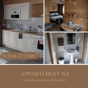 Les FourgsNOTRE CHALET - Boutique Hôtel - En couple - En famille - En groupe的厨房和客厅的图片拼合