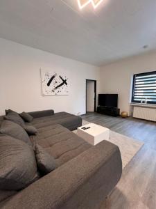 Ferienhaus in Wilsenroth的带沙发和电视的客厅
