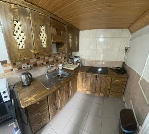 塞尼维斯卡波利亚纳Верховинський водограй的一个带木制橱柜和水槽的小厨房
