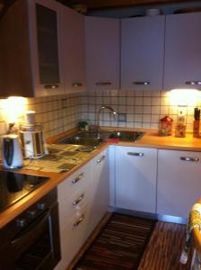 坎皮泰洛迪法萨Appartamento Ivo的厨房配有白色橱柜和水槽